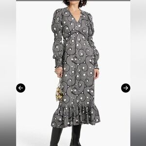 SHRIMPS Clemente Ruffled Printed Silk-twill Midi Dress - Black Size 10